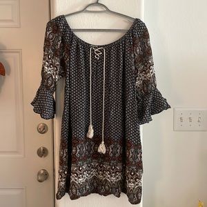 Umgee Boho Mix Print Peasant Style Dress Size M